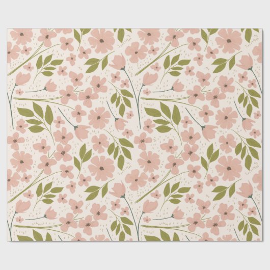 Blush roze en Cream  Floral Pattern Cadeaupapier (Vlak)