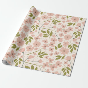 Blush roze en Cream  Floral Pattern Cadeaupapier