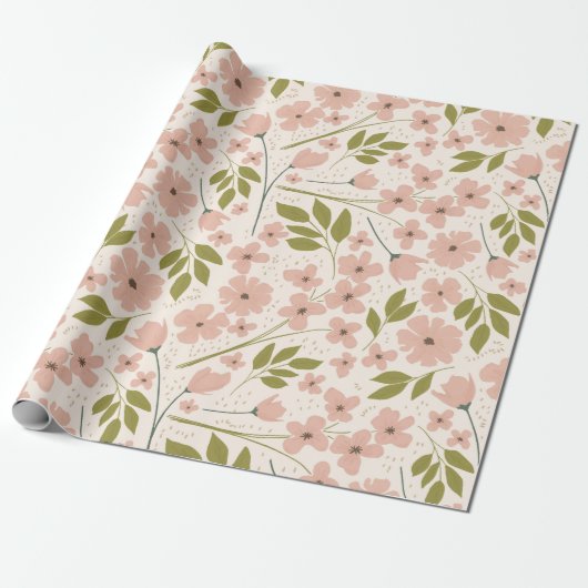 Blush roze en Cream  Floral Pattern Cadeaupapier (Uitgerold)