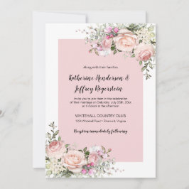 Blush Roze en Cream Waterverf Rozen Bruiloft Kaart