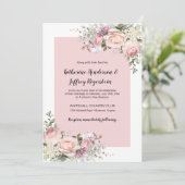 Blush Roze en Cream Waterverf Rozen Bruiloft Kaart (Staand voorkant)