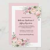 Blush Roze en Cream Waterverf Rozen Bruiloft Kaart (Voorkant / Achterkant)