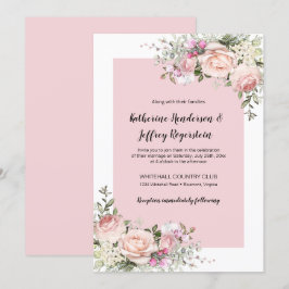 Blush Roze en Cream Waterverf Rozen Bruiloft Kaart