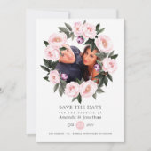 Blush Roze en Deep Velvet Foto Bruiloft Save The Date (Voorkant)