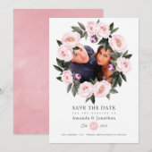Blush Roze en Deep Velvet Foto Bruiloft Save The Date (Voorkant / Achterkant)