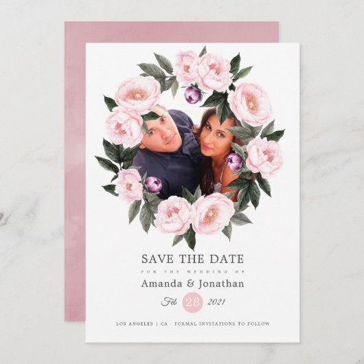 Blush Roze en Deep Velvet Foto Bruiloft Save The Date (Voorkant / Achterkant)