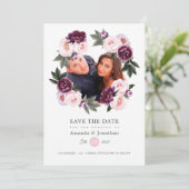 Blush Roze en Diep Fluwelen Foto Bruiloft Save The Date (Staand voorkant)