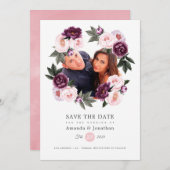 Blush Roze en Diep Fluwelen Foto Bruiloft Save The Date (Voorkant / Achterkant)