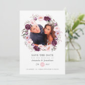 Blush Roze en Diep Fluwelen Foto Bruiloft Save The Date (Staand voorkant)