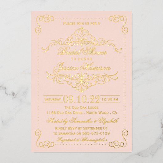 Blush roze en draden Vrijgezellenfeest Echte Folie Uitnodiging (Voorkant)