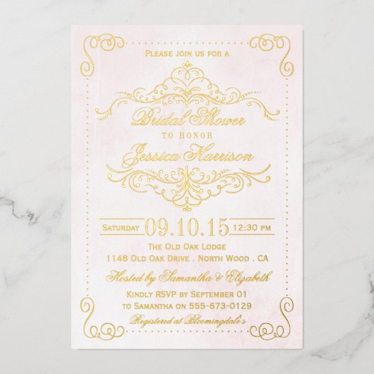 Blush roze en  draden Vrijgezellenfeest Echte Folie Uitnodiging (Voorkant)