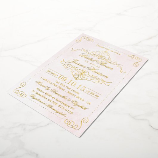 Blush roze en  draden Vrijgezellenfeest Echte Folie Uitnodiging (Gedraaid)