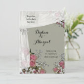 Blush Roze en Dusty Sage Green Wedding Invitation Kaart (Staand voorkant)