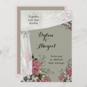 Blush Roze en Dusty Sage Green Wedding Invitation Kaart (Voorkant / Achterkant)