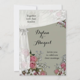 Blush Roze en Dusty Sage Green Wedding Invitation Kaart