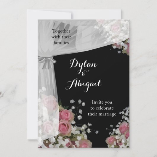 Blush Roze en Dusty Sage Green Wedding Invitation Kaart (Voorkant)