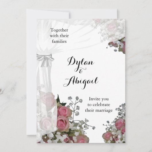 Blush Roze en Dusty Sage Green Wedding Invitation Kaart (Voorkant)