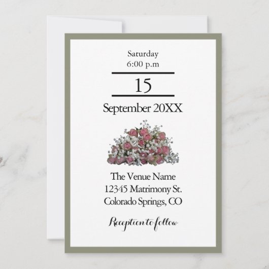 Blush Roze en Dusty Sage Green Wedding Invitation Kaart (Achterkant)