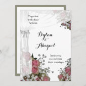 Blush Roze en Dusty Sage Green Wedding Invitation Kaart (Voorkant / Achterkant)