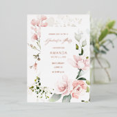 Blush roze en eucalyptus Floral Gradual Party Folie Uitnodiging (Staand Voorkant)