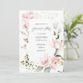 Blush roze en eucalyptus Floral Gradual Party Kaart (Staand voorkant)