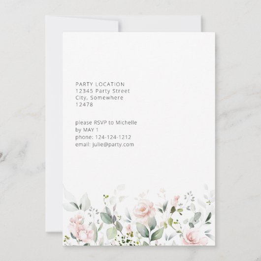Blush roze en eucalyptus Floral Gradual Party Kaart (Achterkant)