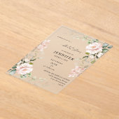 Blush Roze en Eucalyptus Floral Vrijgezellenfeest Acryl Uitnodigingen (Laagn)