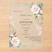 Blush Roze en Eucalyptus Floral Vrijgezellenfeest Acryl Uitnodigingen (Voorkant)