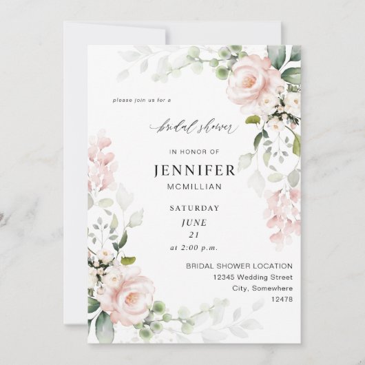 Blush Roze en Eucalyptus Floral Vrijgezellenfeest Kaart (Voorkant)