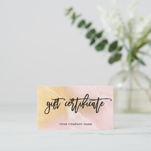 Blush Roze en Faux Gold Marble Gift Certificate (z Kortingskaartje (Staand voorkant)