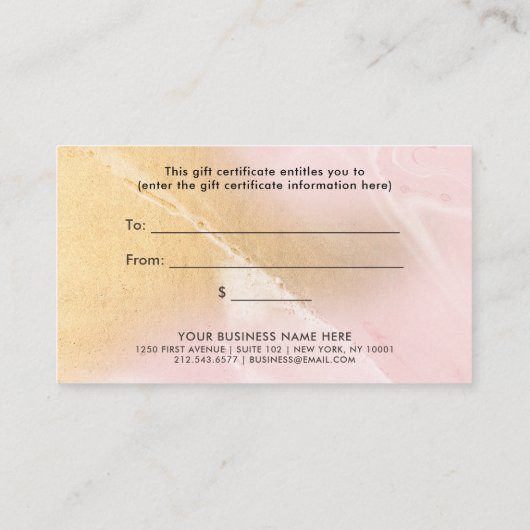 Blush Roze en Faux Gold Marble Gift Certificate (z Kortingskaartje (Achterkant)