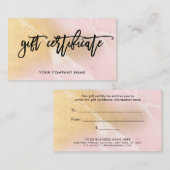 Blush Roze en Faux Gold Marble Gift Certificate (z Kortingskaartje (Voorkant / Achterkant)