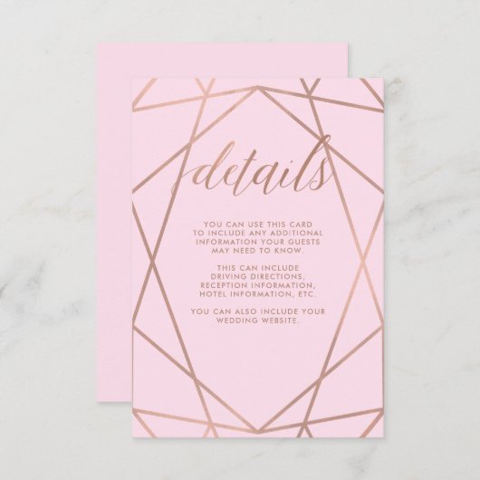 Blush roze en Faux Roos Gold | Details gastsysteem Informatiekaartje (Voorkant / Achterkant)