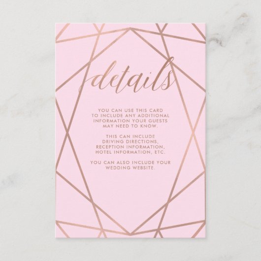 Blush roze en Faux Roos Gold | Details gastsysteem Informatiekaartje (Voorkant)