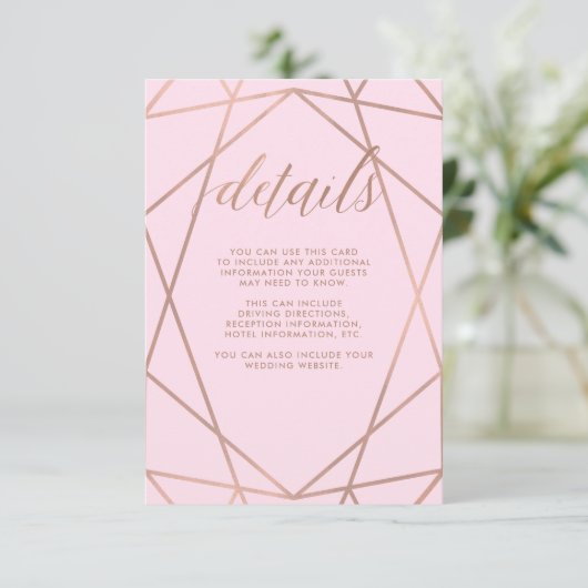 Blush roze en Faux Roos Gold | Details gastsysteem Informatiekaartje (Staand voorkant)