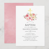 Blush Roze en gele Floral Baptism/Christening Kaart (Voorkant / Achterkant)