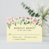 Blush roze en gele Waterverf Floral RSVP (Staand voorkant)