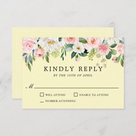 Blush roze en gele Waterverf Floral RSVP (Voorkant / Achterkant)