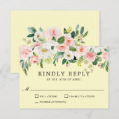 Blush roze en gele Waterverf Floral RSVP Kaartje (Voorkant / Achterkant)