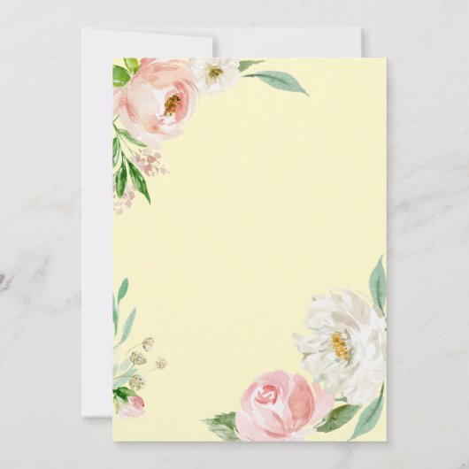 Blush roze en gele Waterverf Floral Weddenschap in Kaart (Achterkant)
