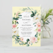 Blush roze en gele Waterverf Floral Wedding Kaart (Staand voorkant)