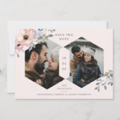 Blush roze en Geometrische Rozen Floral | Twee fot Save The Date (Voorkant)
