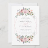 Blush roze en Geometrische Rozen Floral | Weddensc Kaart (Voorkant)