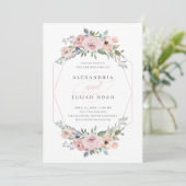 Blush roze en Geometrische Rozen Floral | Weddensc Kaart (Staand voorkant)