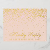 Blush roze en Glam Confetti Wedding RSVP Real Folie Uitnodiging Briefkaart (Voorkant)