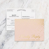 Blush roze en Glam Confetti Wedding RSVP Real Folie Uitnodiging Briefkaart