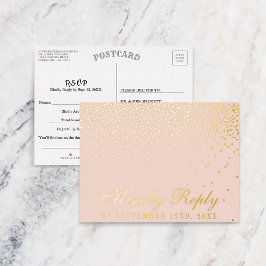 Blush roze en Glam Confetti Wedding RSVP Real Folie Uitnodiging Briefkaart
