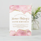 Blush roze en Gold Agate 100th Birthday Kaart (Staand voorkant)