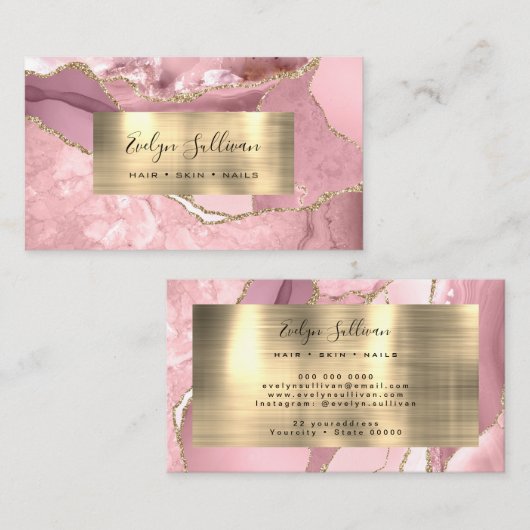 Blush Roze en Gold Agate Visitekaartje (Voorkant / Achterkant)