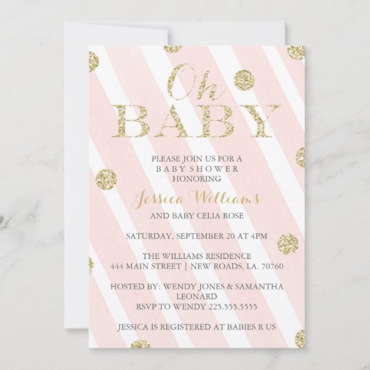 Blush roze en Gold Baby Shower-uitvindingen Kaart (Voorkant)